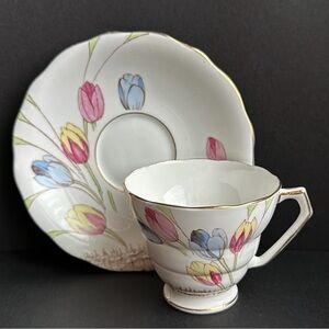 VTG Radfords England Bone China # 7433 Fenton Teacup & Saucer Floral Tulips